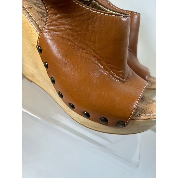 Sam Edelman Women’s Camilla Tan Wedge Leather Studded Slingback Sandals 8 - Picture 3 of 8